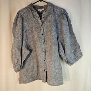 Chico's Blue Denim Chambray Button-Down‎ Shirt Half Sleeve